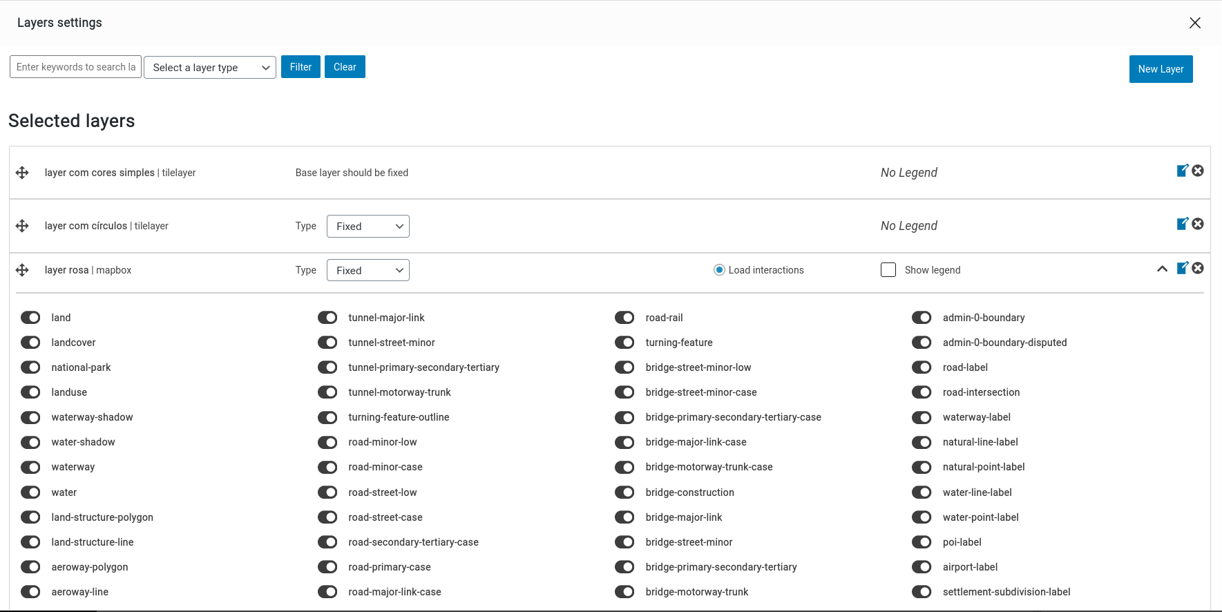 Layer settings